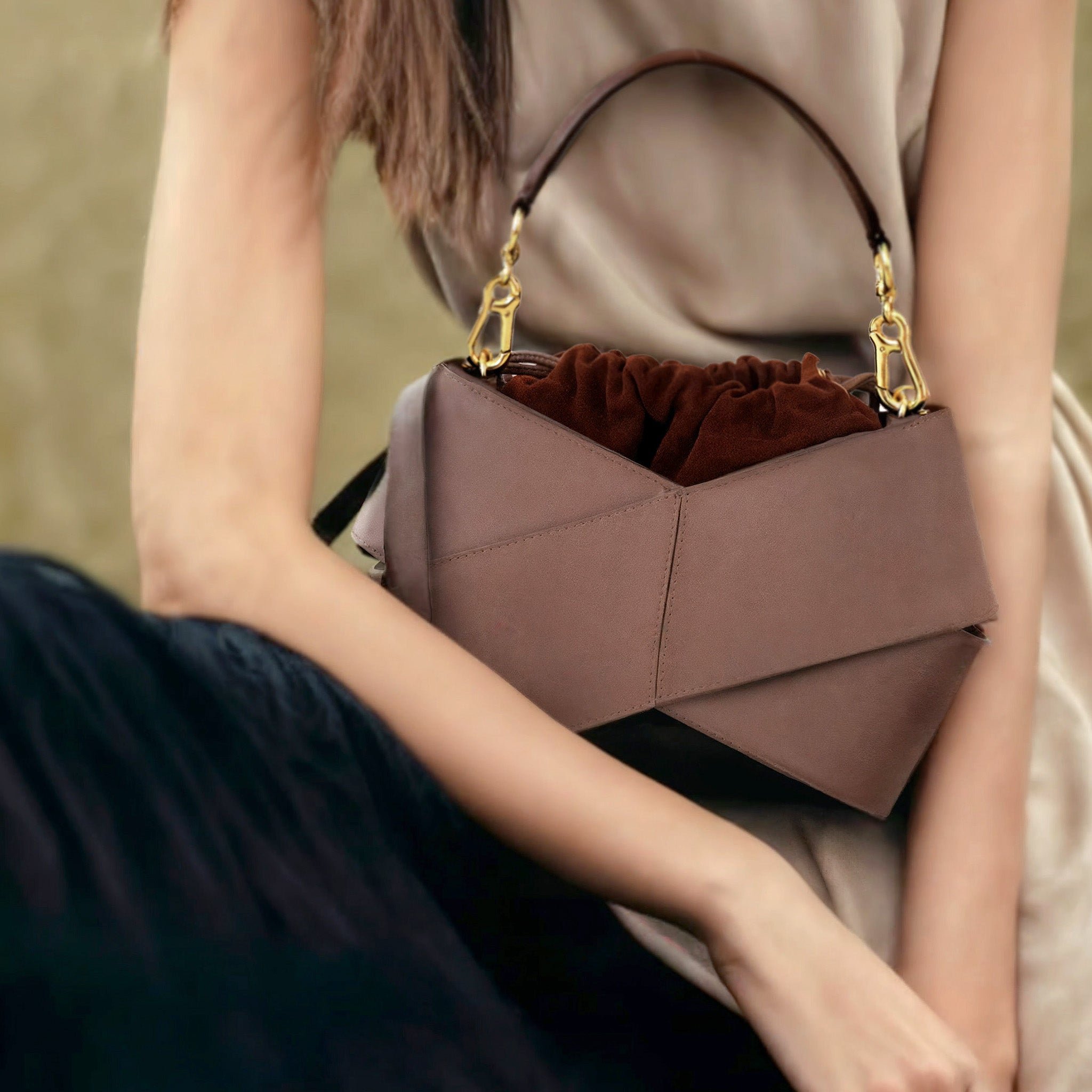 Kasztan woreczek zamsz